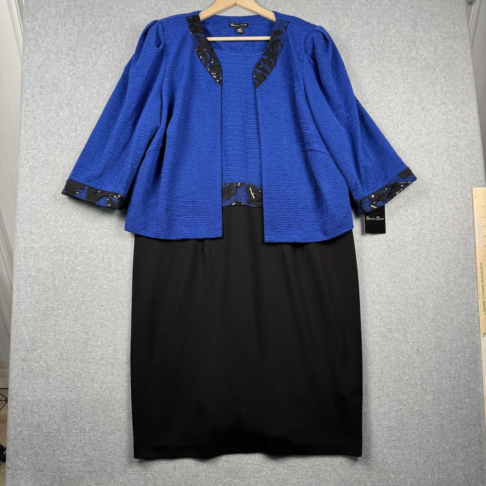 Brianna Milay Dress Jacket Set Womens 20W Blue Sequin Formal Mother of Bride NEW